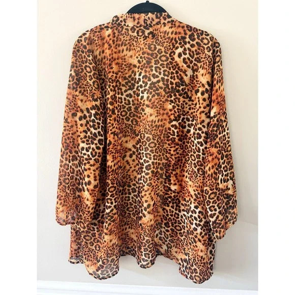 Animal Print Open Front Cardigan 1X - Picture 3 of 8
